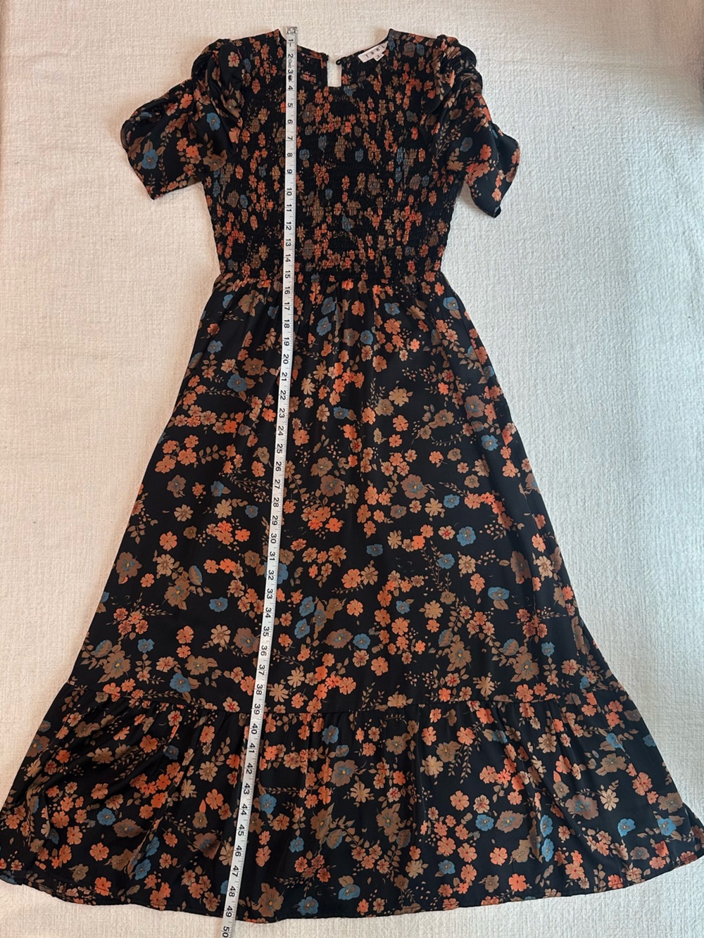 THML Black Floral Kids Dress with Rust and Blue Print